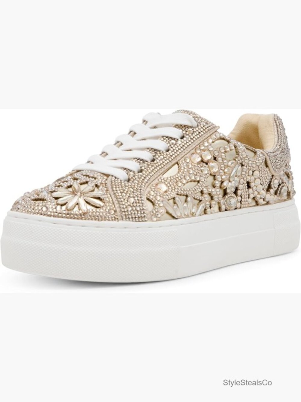 Rhinestone Platform Sneakers Lace-Up Low Top Fashion Sneakers - Picture 1 of 7